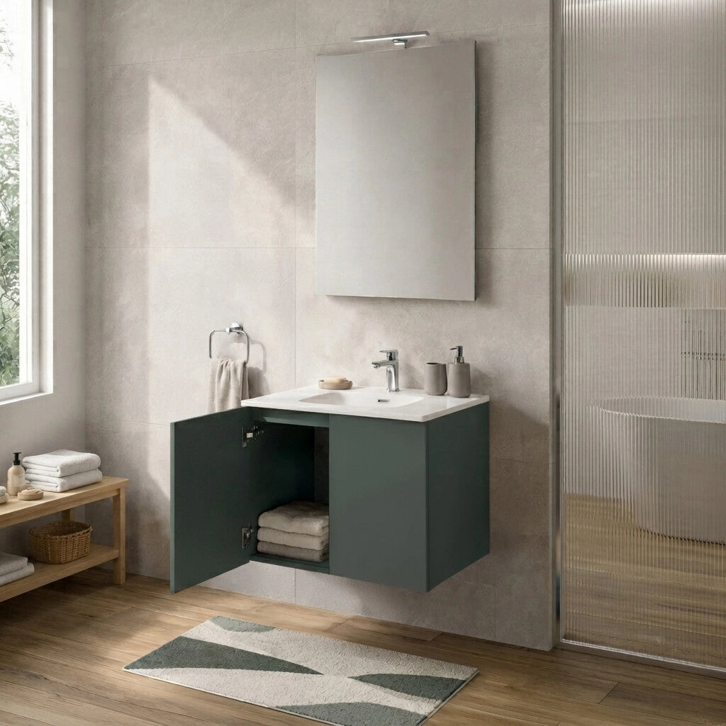 Mobile bagno sospeso 60 cm verde due ante e lavabo Tierra
