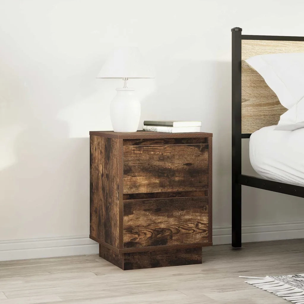 Comodini con Luci a LED 2 pz Rovere Fumo 38x34x50 cm 861292