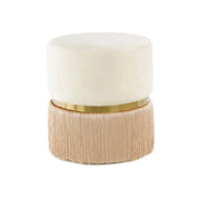 Pouf Rebecca in velluto avorio con frange e dettaglio oro