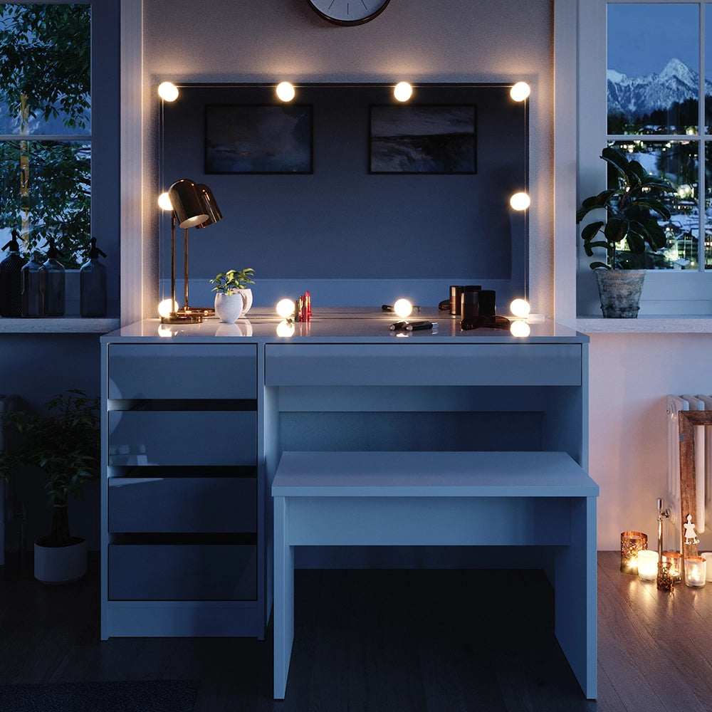 Vicco Tavolo da toeletta Bianco 120 cm con illuminazione a LED e panca