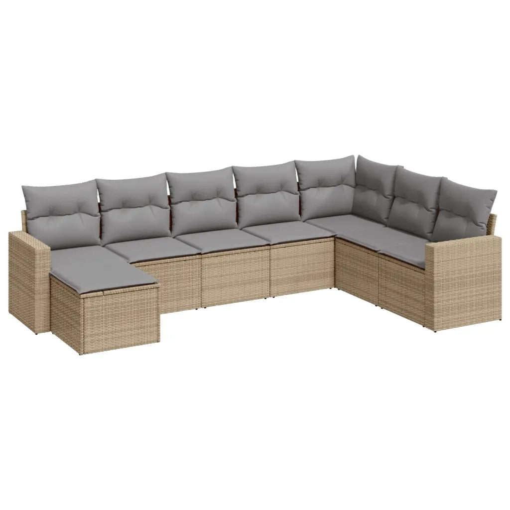 Set Divano da Giardino 8 pz con Cuscini Beige in Polyrattan 3251696