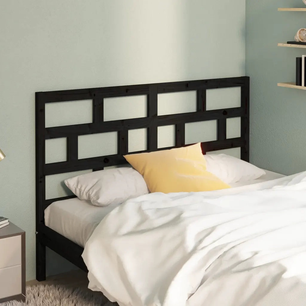 Testiera per Letto-Testata-Testiera Decorativa Nera 141x4x100 cm in Legno Massello di Pino 321627