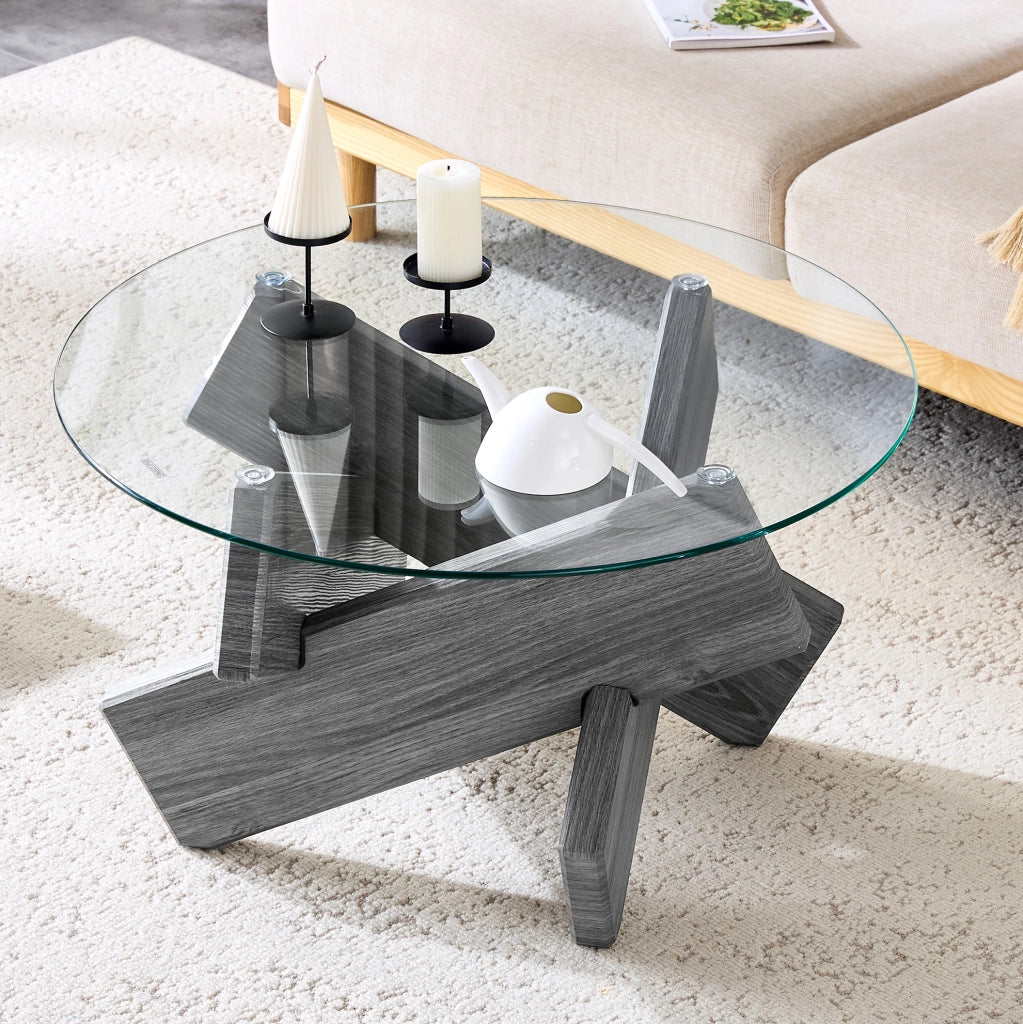 Tavolino da caffè rotondo in vetro e MDF Ø 79 cm