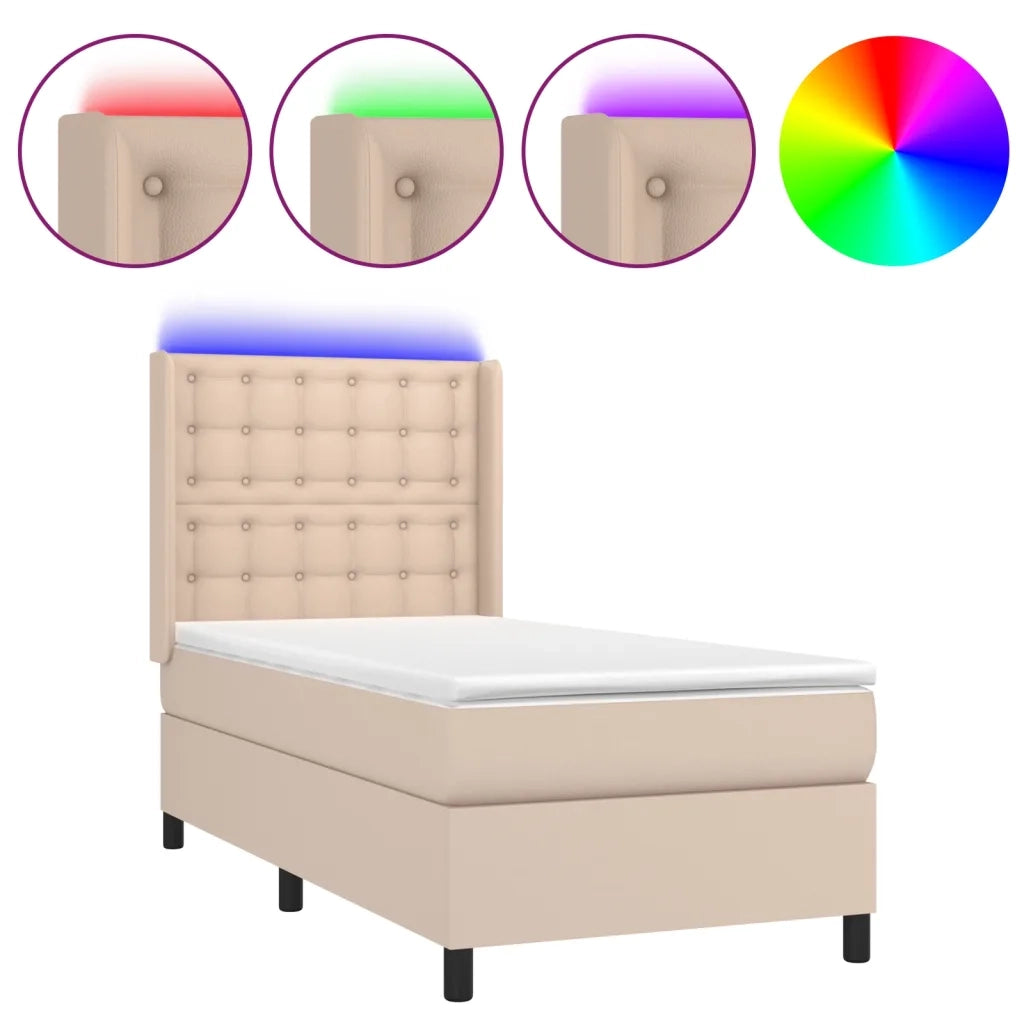 Giroletto Molle Materasso e LED Cappuccino 90x200 cm Similpelle 3139366
