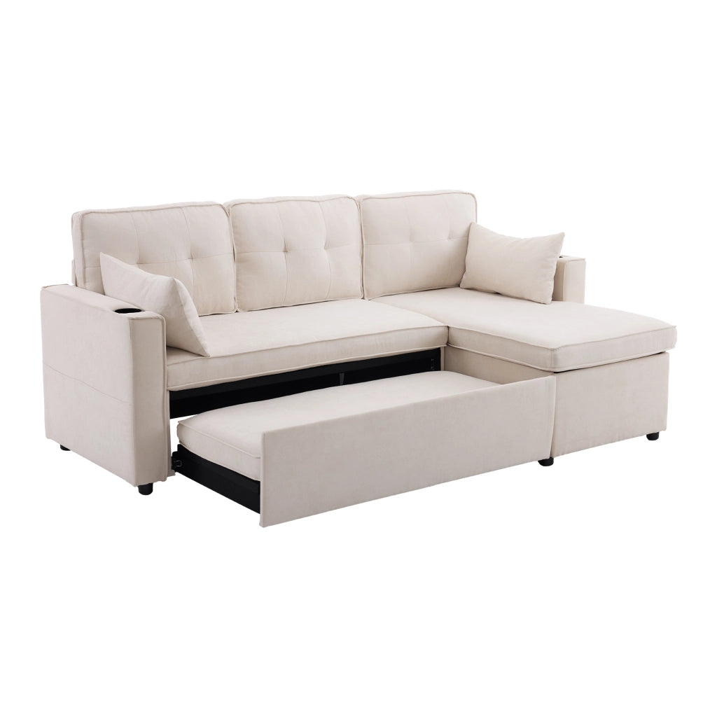 Divano Letto Angolare con Contenitore e Portabicchieri ¨C MINIMAL ¨C Tessuto, Reversibile
