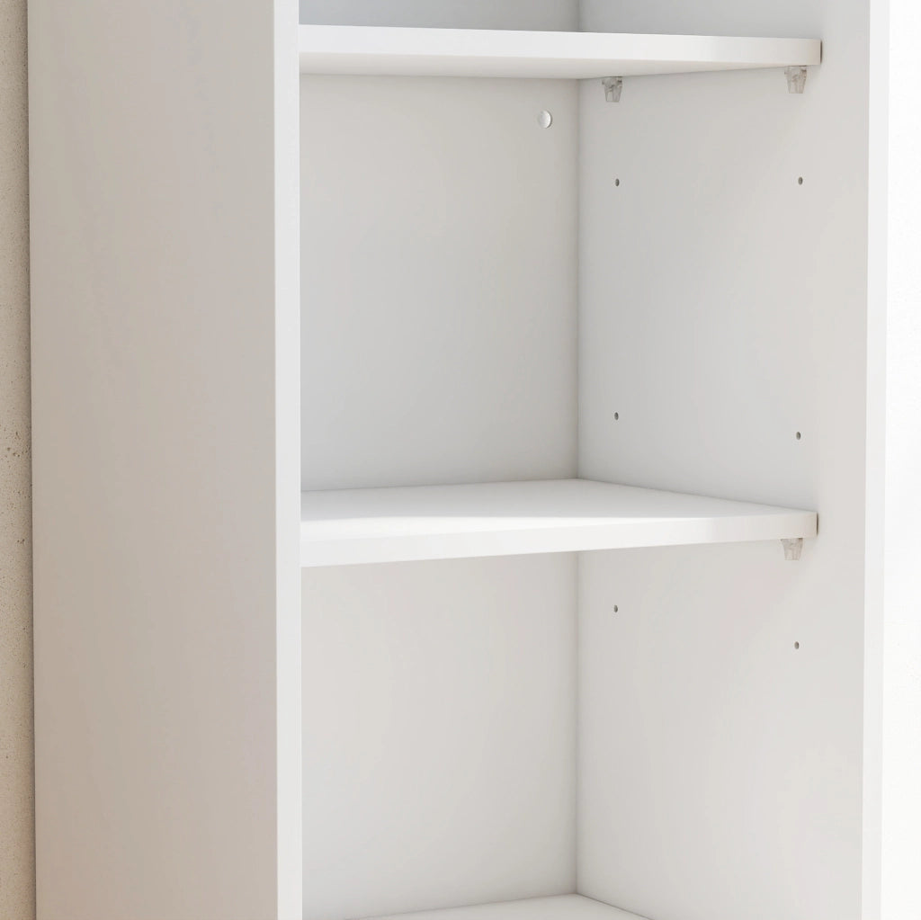Vetrina bianca in MDF e vetro con illuminazione LED; 2 cassetti