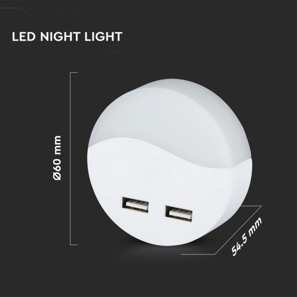 Segnapasso Led Notturno Rotondo 4000K Caricabatteria 2 Porte USB Caricatore 2A Sensore Crepuscolare SKU-506