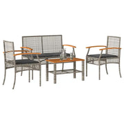 Set Divani da Giardino 4 pz con Cuscini in Polyrattan Grigio 366267