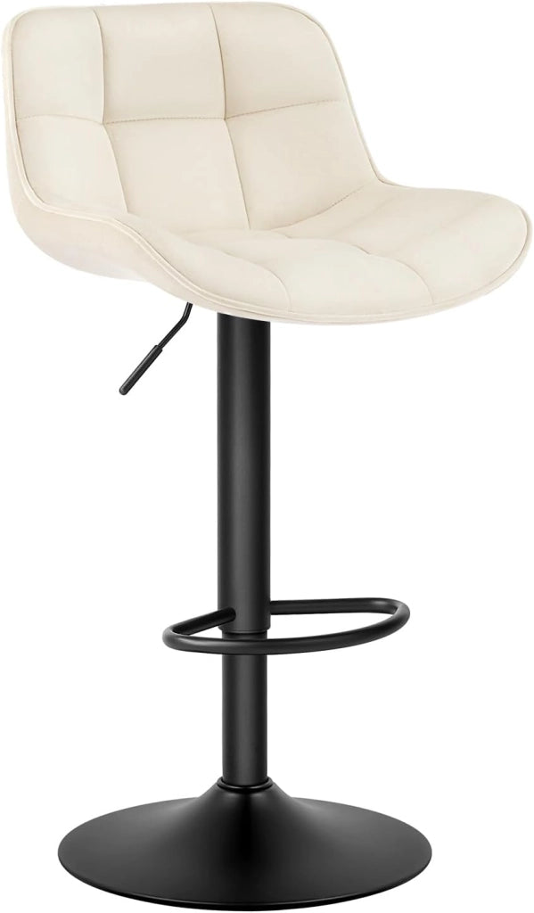 Set di 2 Sgabelli da Bar Moderni, Sgabelli da Cucina con Schienale e Poggiapiedi, Sedie Alte Girevoli e Regolabili con Seduta Imbottita in Velluto, Altezza Sedile, Crema