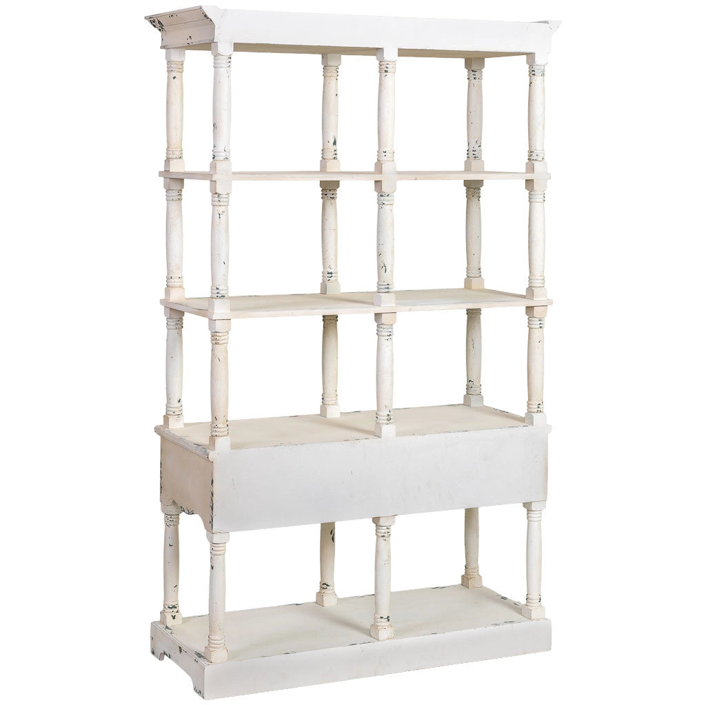 Scaffale in legno bianco invecchiato 129,5x49,5x207h cm