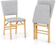Set di 2 sedie da pranzo pieghevoli, sedia da cucina imbottita con struttura in legno di gomma, seduta rivestita in tessuto lino, portata fino a 160 kg, risparmio di spazio (grigio)