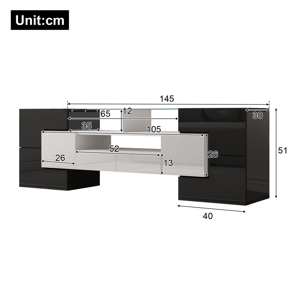 OKWISH Mobile TV con 6 Ante, 2 Cassetti e 3 Vani, LED Multicolore, per Soggiorno, Bianco, 145×30×51 cm