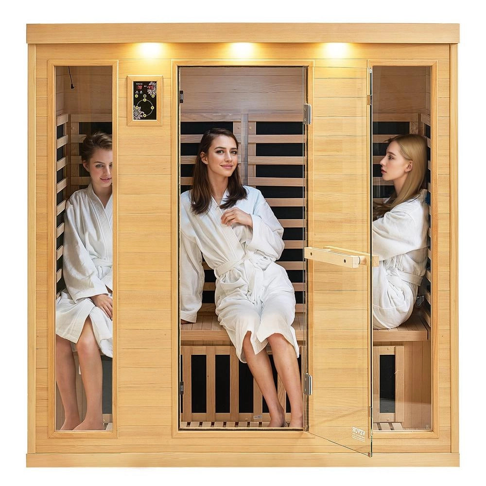 Sauna Infrarossi Lontani 3-4 Persone Legno Hemlock Basso EMF 2580W Vetro Temperato Bluetooth Cromoterapia