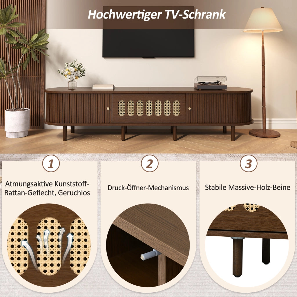 Mobile TV- noce scuro- rattan- anta avvolgibile- 180x40x40 cm- 30 kg