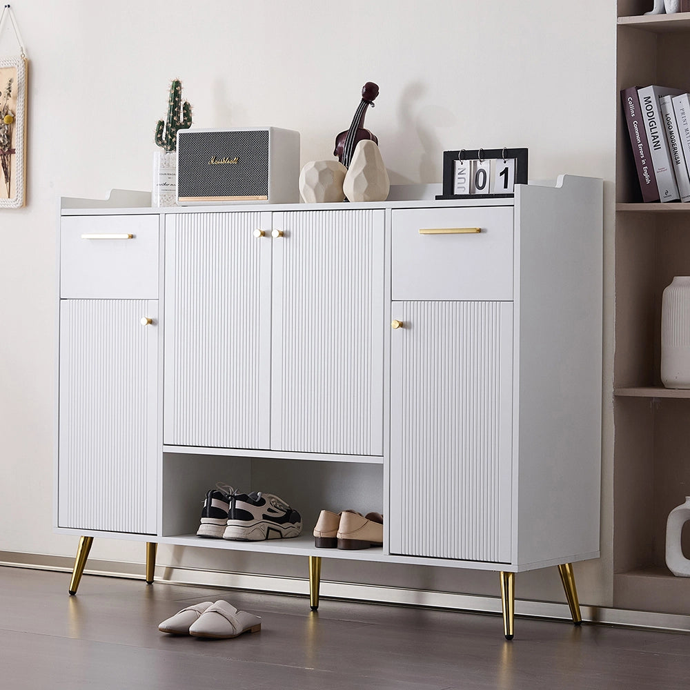 Armoire ?? chaussures avec tiroirs - Xylo - L130xP37xH100 - Blanc - Pieds en m??tal