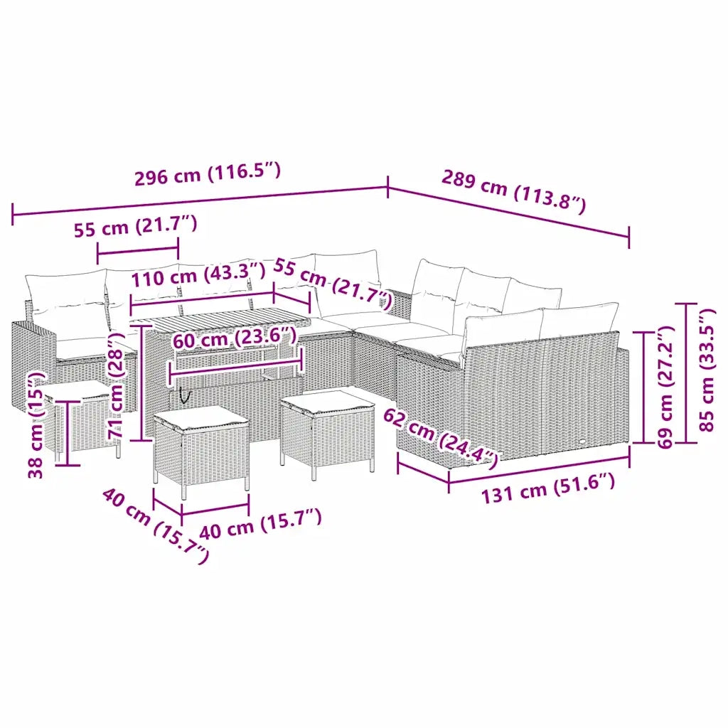 Set Divano da Giardino 14 pcs Nero polyrattan 3361680