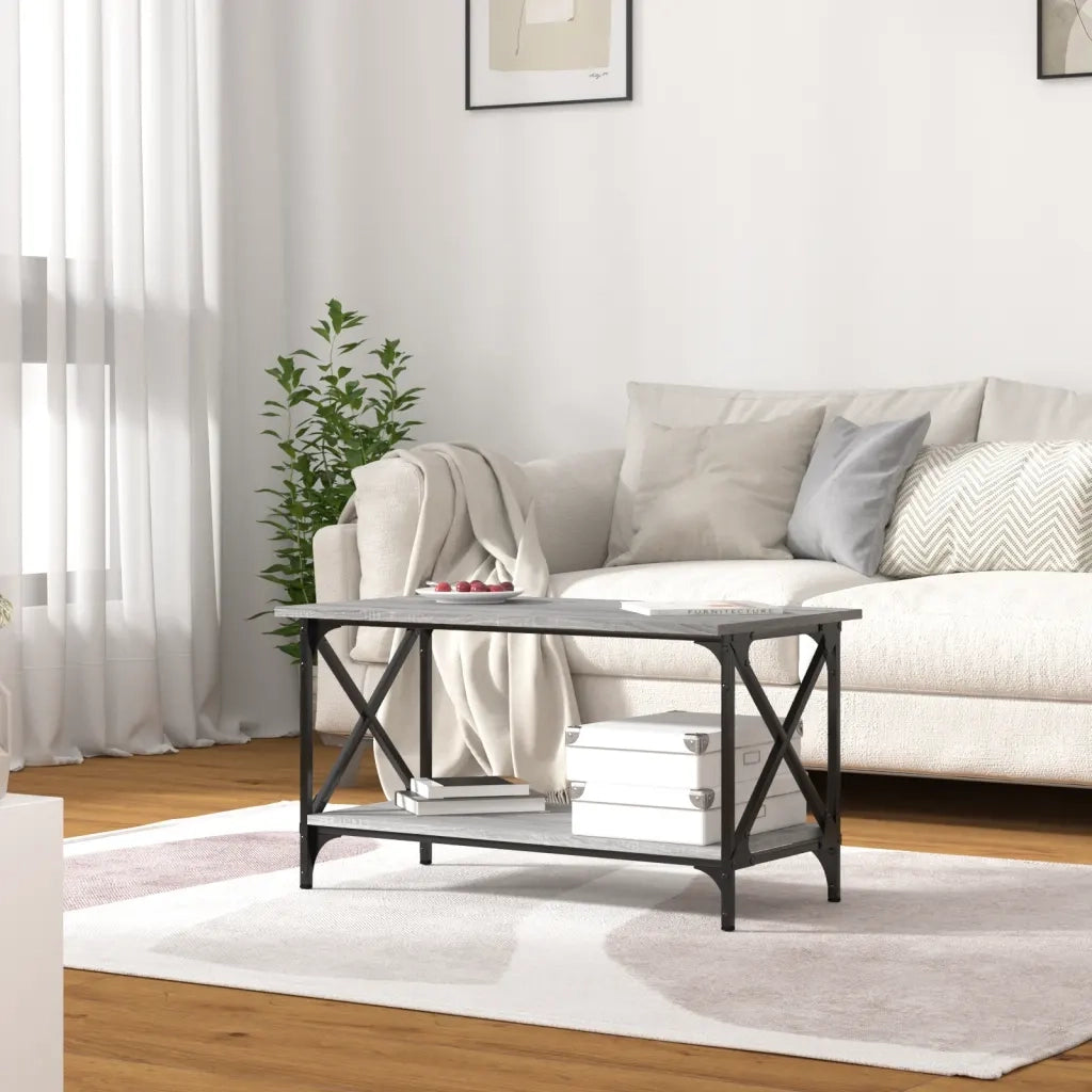 Tavolino Grigio Sonoma 80x45x45cm in Legno Multistrato e Ferro 823325