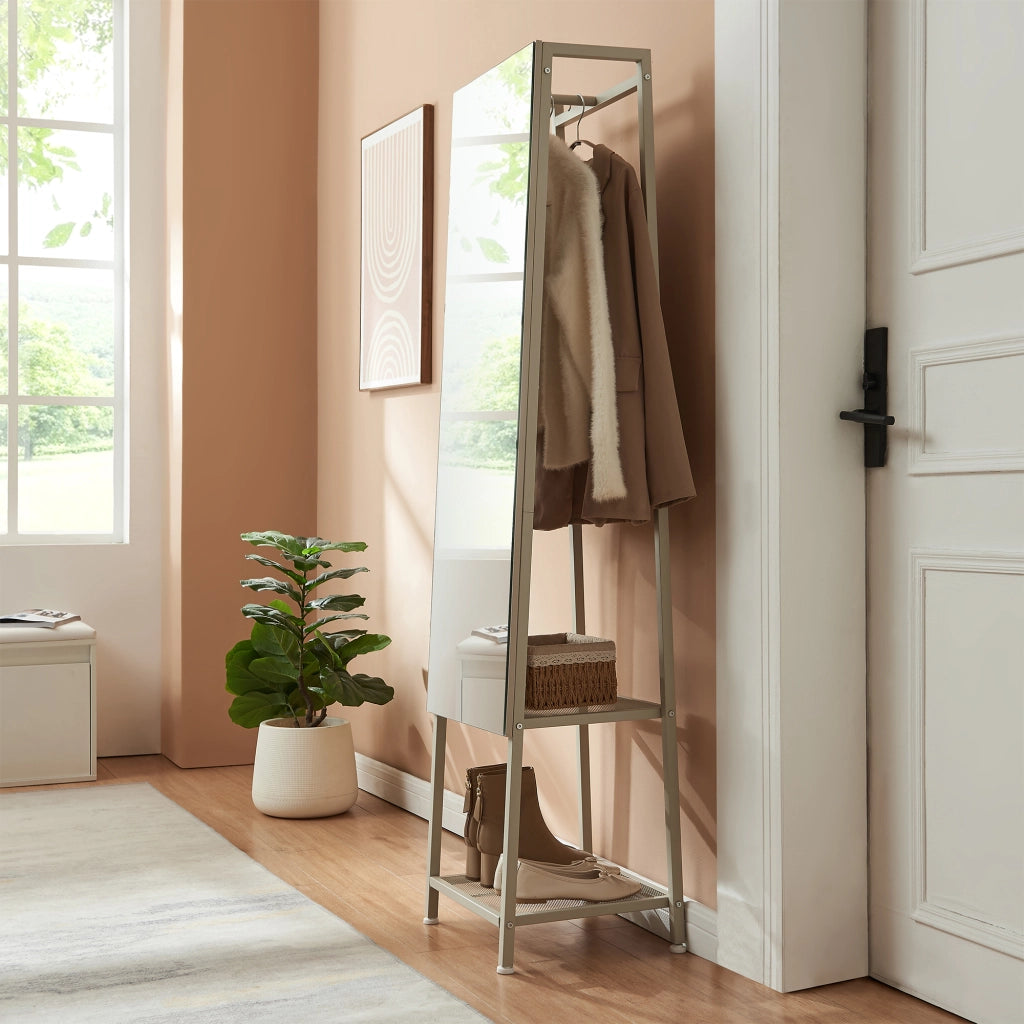 Specchio da Terra Klilbojle con Appendiabiti 160 x 40 x 35 cm - Avena Oatmeal [en.casa]
