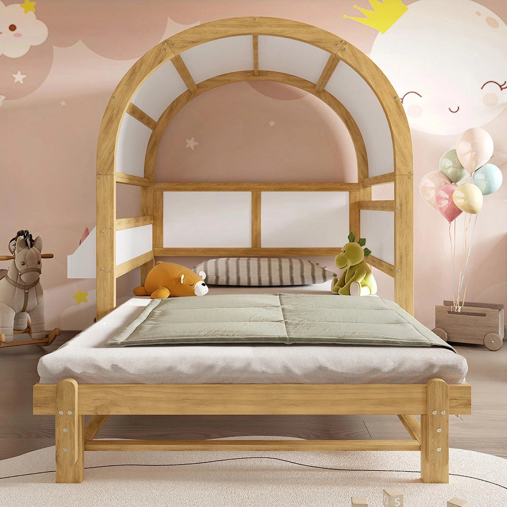 Letto a scomparsa-Xylo-140x200cm banchina tetto arrotondato pino+MDF
