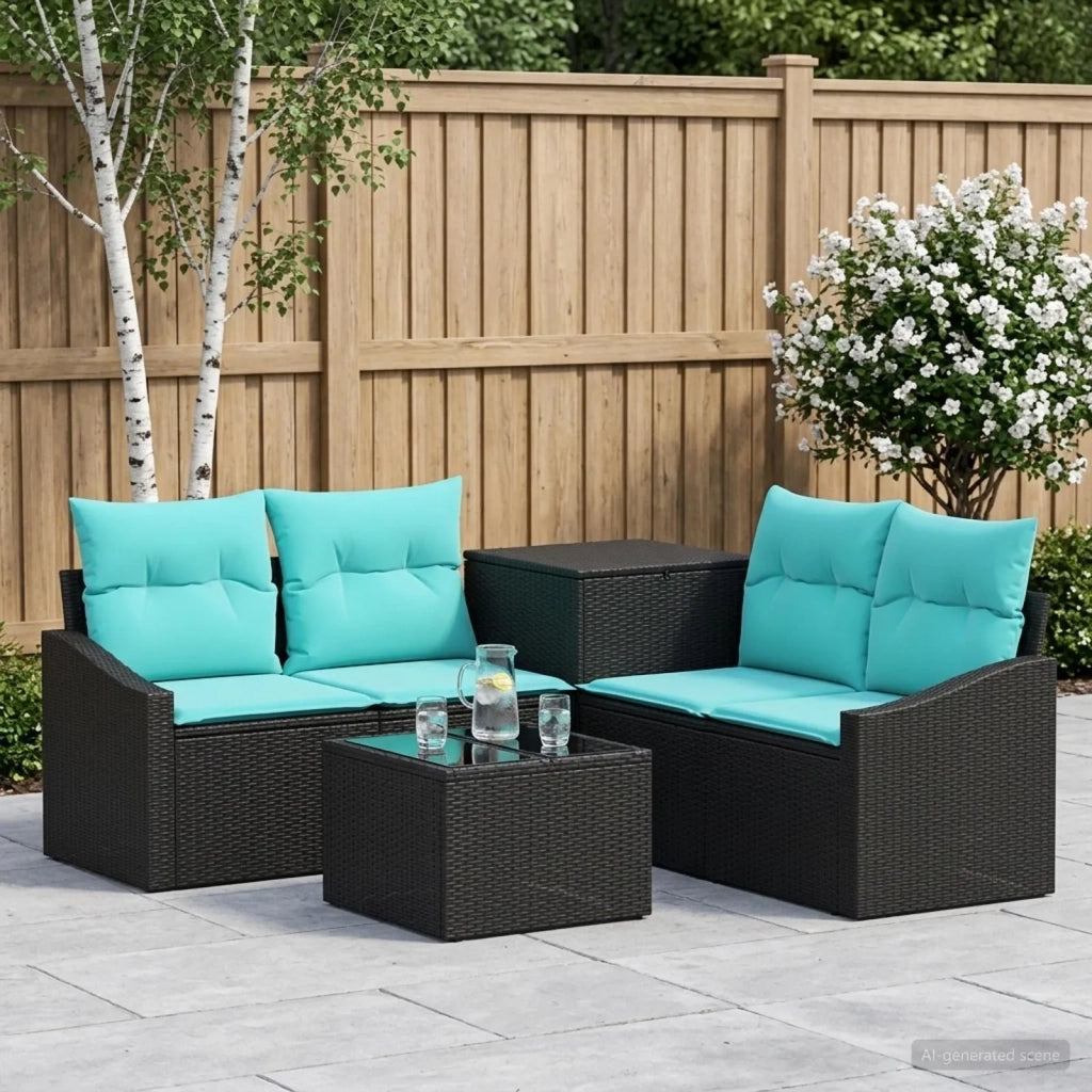 Set di divani 6 pz Nero e Blu Rattan sintetico e Acciaio 3447282