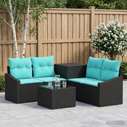Set di divani 6 pz Nero e Blu Rattan sintetico e Acciaio 3447282