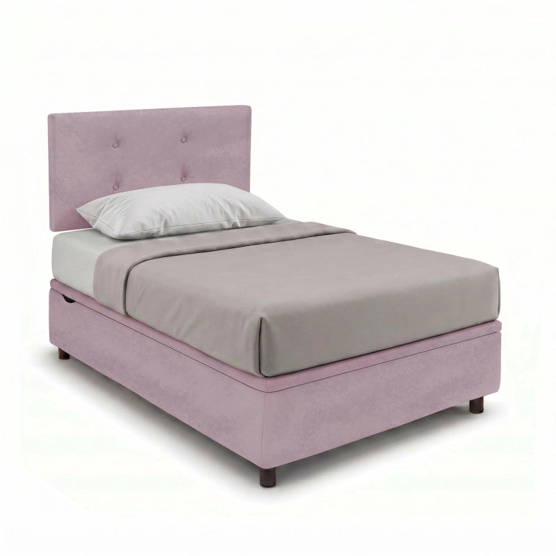 Letto imbottito Singolo 80x190 cm Button - Contenitore,Glicine,Microfibra