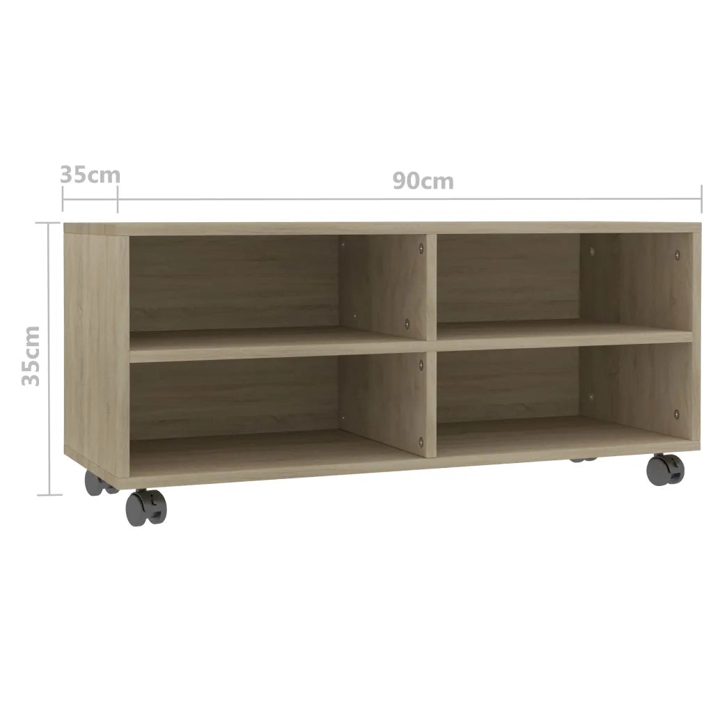 Mobile TV con Ruote Rovere Sonoma 90x35x35 cm Legno Multistrato 800183