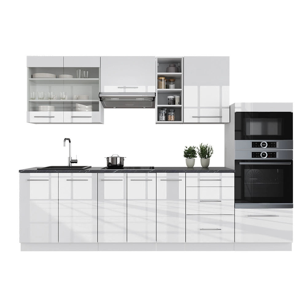 Cucina componibile Fame-Line Bianco lucido/Bianco 280 cm senza piano di lavoro Vicco