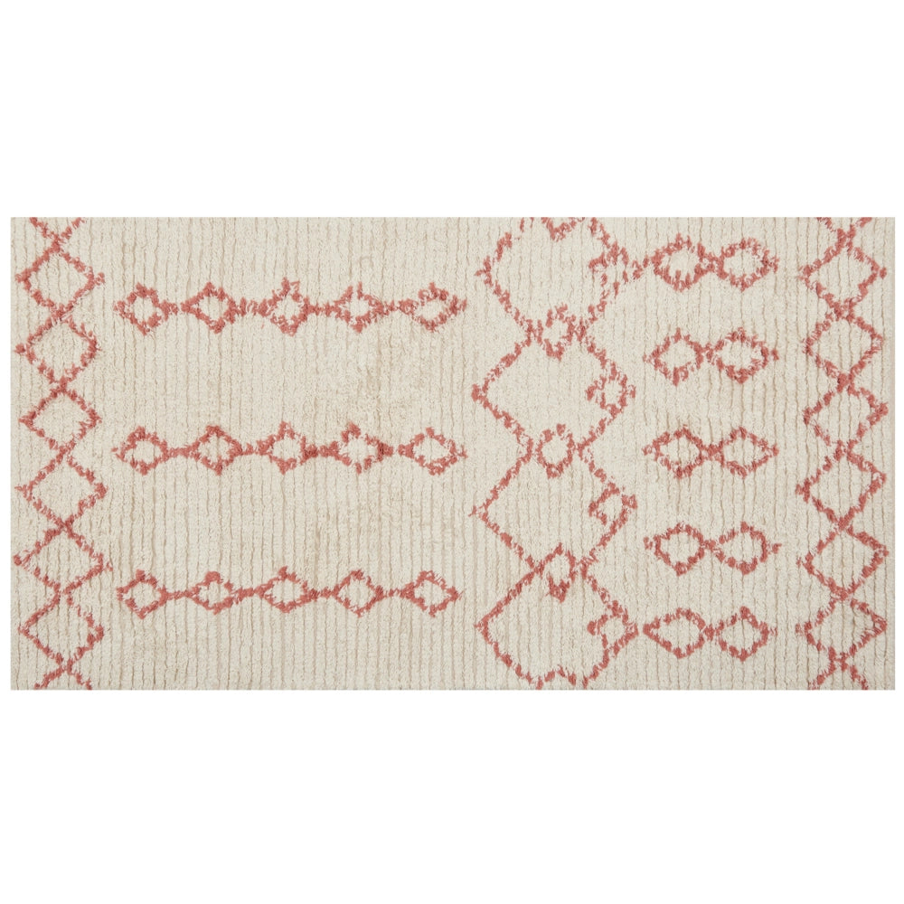 Tappeto beige e rosa in cotone 80 x 150 cm motivo geometrico rettangolare soggiorno camera da letto
