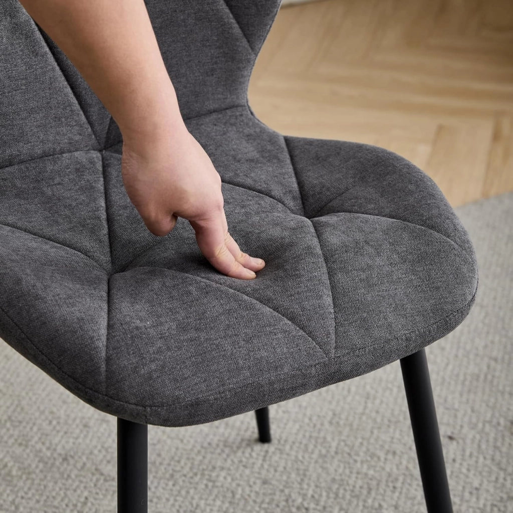 GrandCA HOME Set Tavolo e Sedie da Pranzo, Tavolo da Pranzo Rotondo da 100 CM e 4 Sedie Moderne in Lino, per Sala da Pranzo, Cucina, Soggiorno (Marmo + Grigio Scuro)