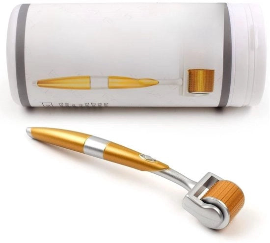 Dermorollatore per Microneedling - 0,75 mm - per Striature e Anti-Invecchiamento - Apparecchiatura per Mesoterapia per Striature e Rinnovamento Cutaneo - con Fili d'Oro e Argento