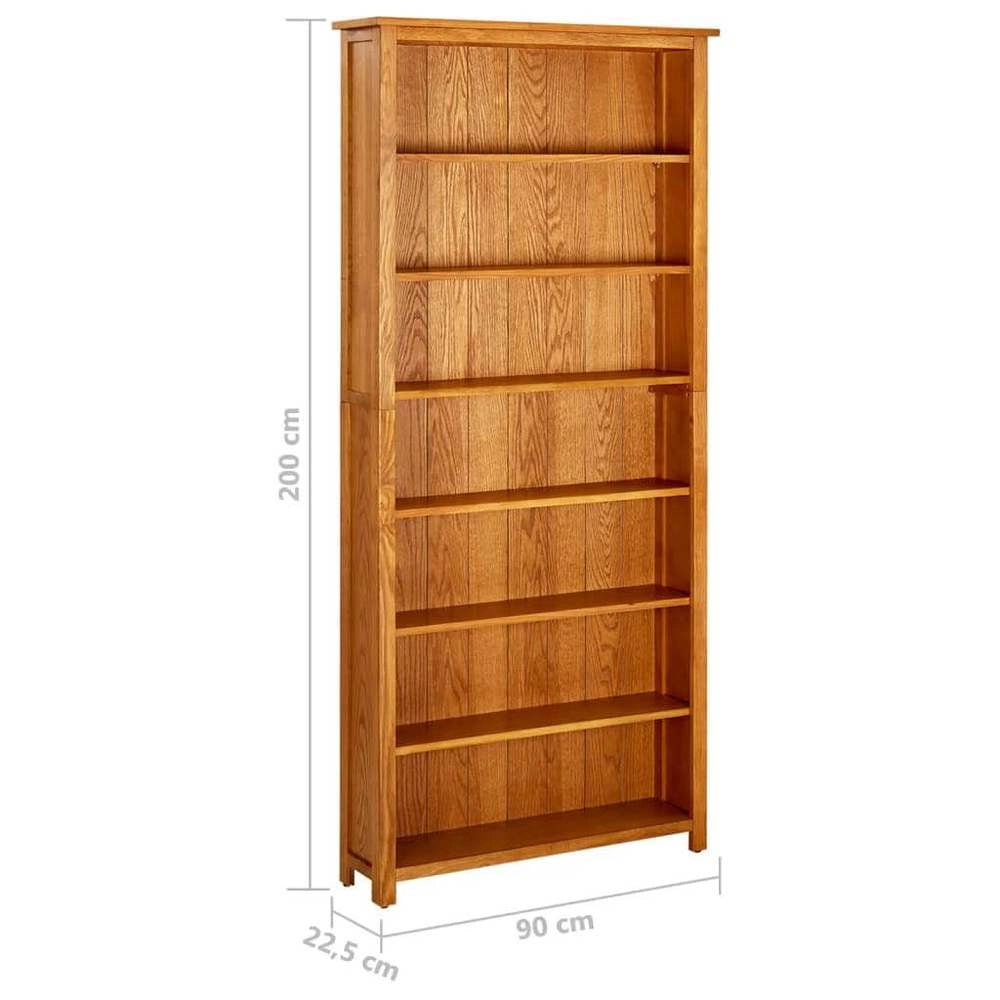 Bookshelf With 7 Compartments, 90x22.5x200 Cm, Solid Oak Wood