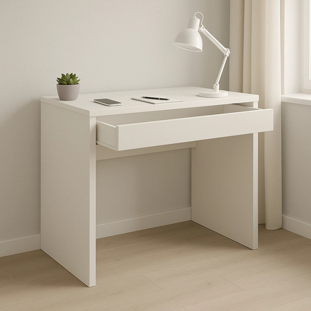 Scrivania FORDE - Spaziosa - Con cassetto - Bianca - Larghezza 75 cm, Altezza 75 cm, Profondit? 50 cm
