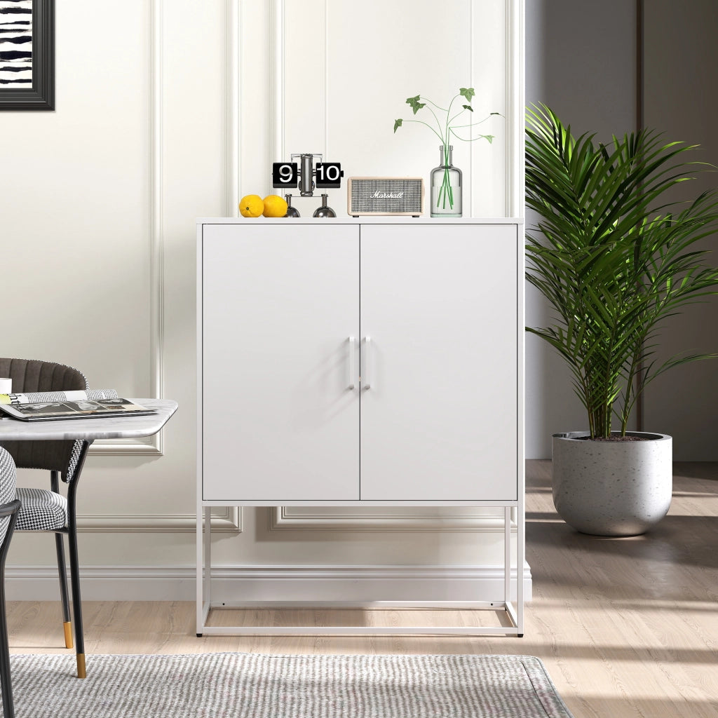 Credenza e madia in metallo con ante magnetiche e 2 ripiani, per cucina e soggiorno, bianco, 85 × 40 × 109 cm