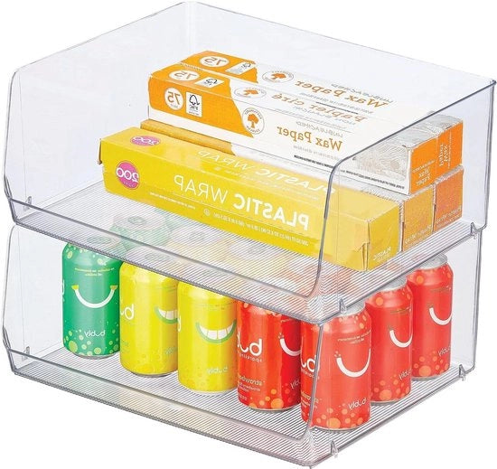Cassa di conservazione per snack - contenitore di conservazione con apertura frontale - cassetti frigorifero congelatore - plastica BPA gratuita - set da 2 - trasparente