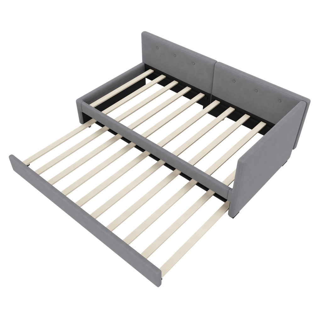 Letto estraibile singolo 90×200 cm con rete e testiera; senza materasso; velluto; grigio