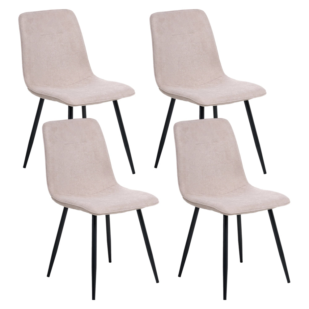 Set di 4 sedie da pranzo Tappezzeria in poliestere beige Gambe nere in ferro Sala da pranzo senza braccioli