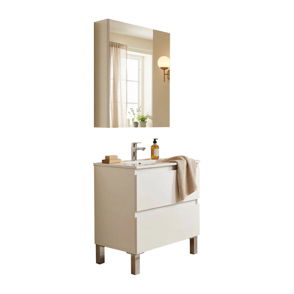 Tuscania, set Mobili Bagno Specchio Incluso, Bianco Lucido