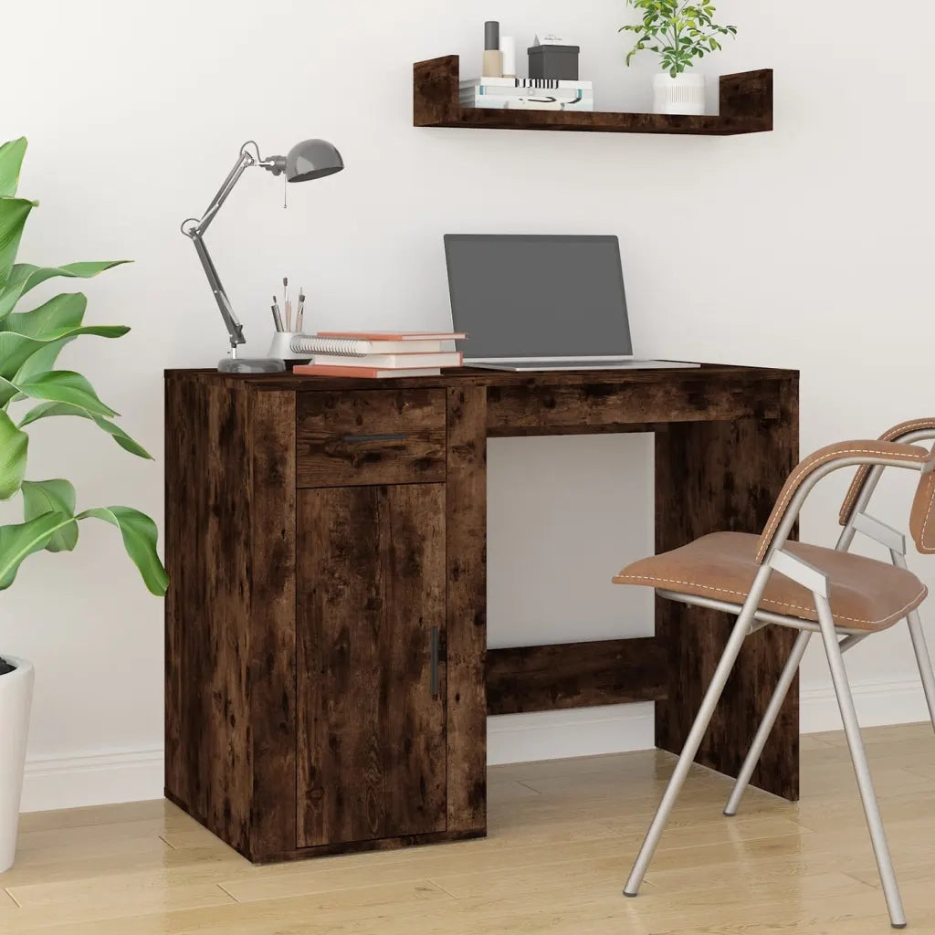 Scrivania | Tavolo da Ufficio con Armadietto Rovere Fumo in Legno Multistrato