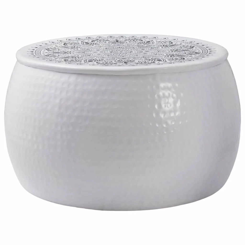 Tavolino da caffè rotondo martellato Bianco Ø 55 x 55 cm 373375