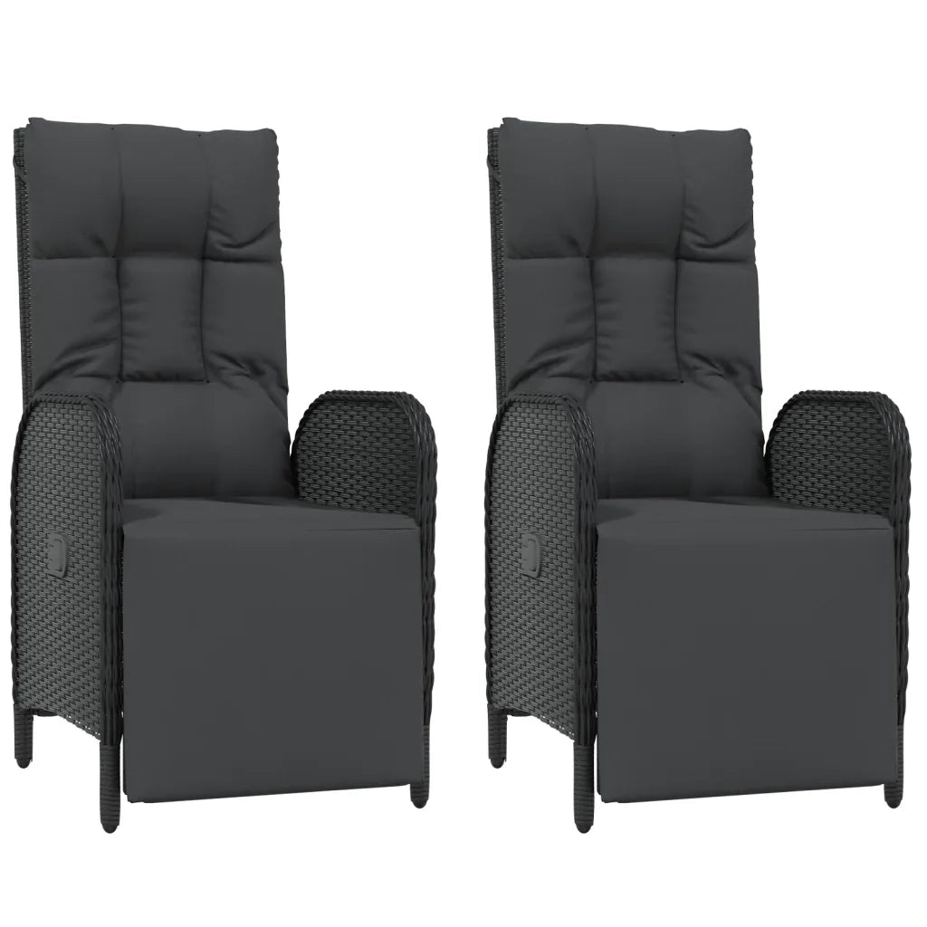 Sedie Reclinabili da giardino con Cuscini 2 pz | Sedie da Esterno Polyrattan Nere