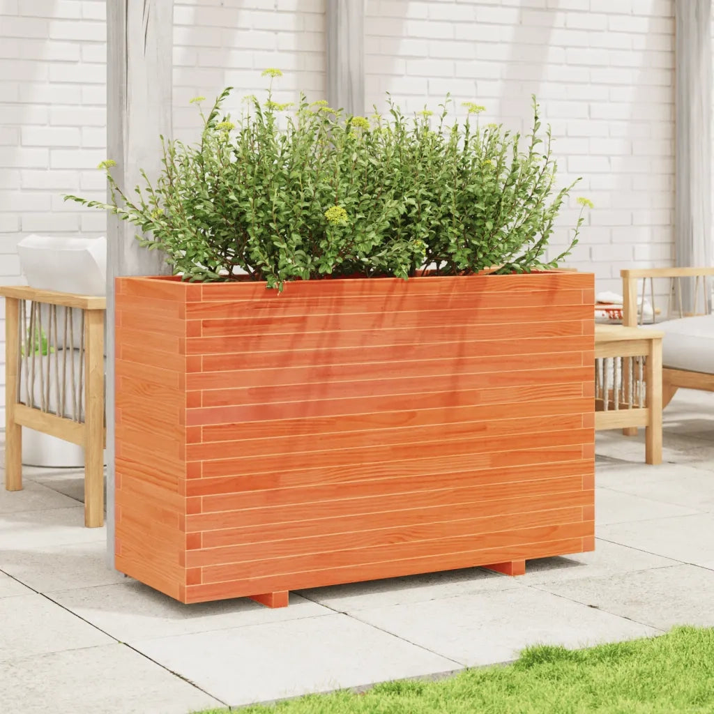 Fioriera | Cassetta per fiori | Vaso Giardino Marrone Cera 110x40x72 cm Legno Massello Pino