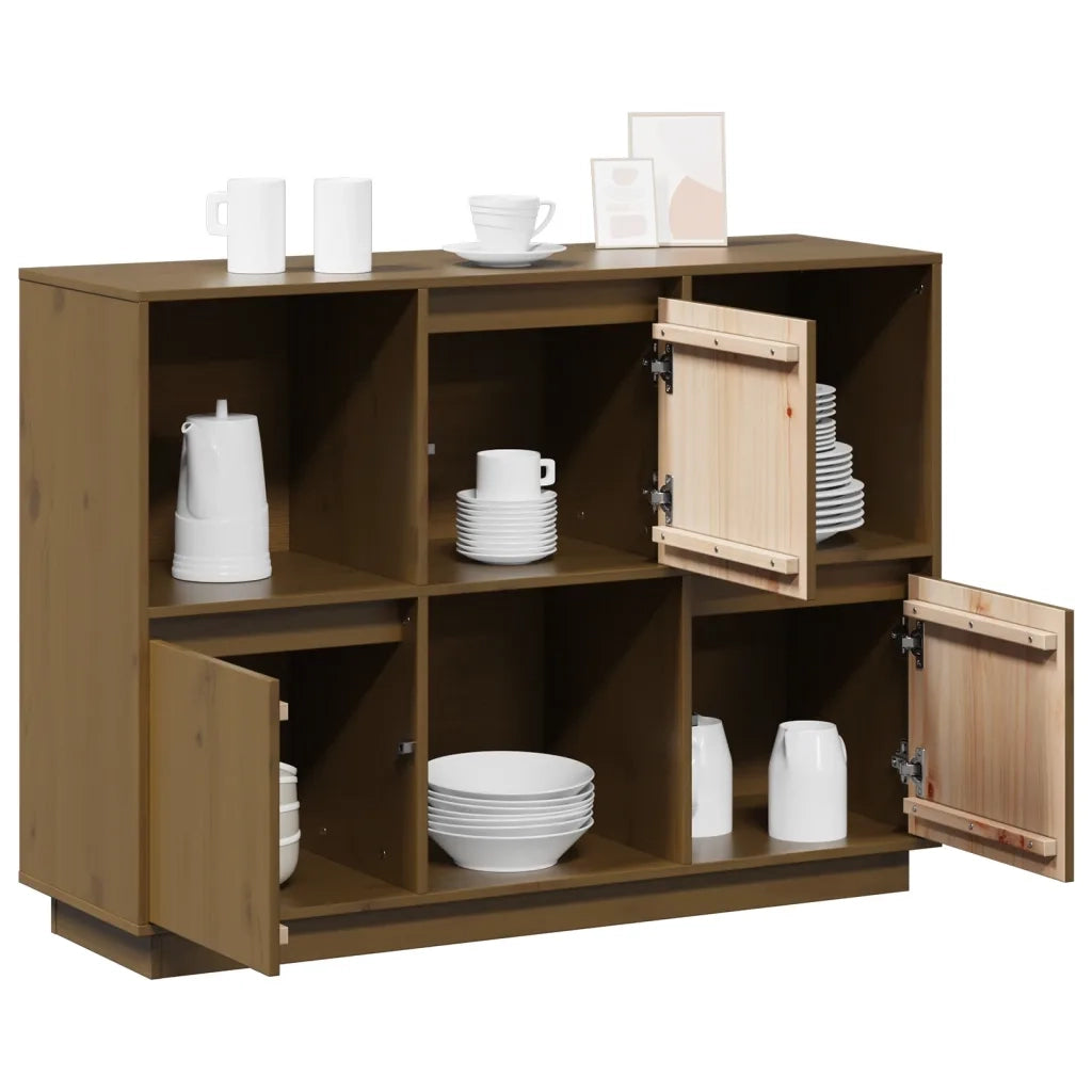 Credenza | Madia | Buffet da pranzo | Armadio da pranzo Marrone Ambrato 110,5x35x80 cm Legno Massello di Pino