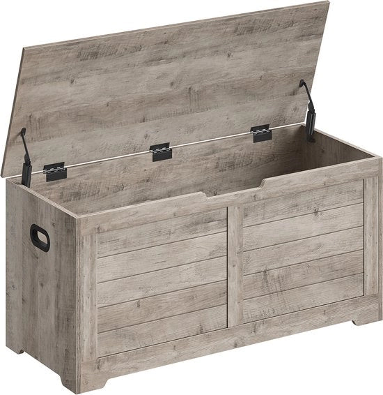 Banco per scarpe con imbottitura - Organizzatore per ingresso - Materiale di compensato - 40 cm x 100 cm x 46 cm - Finitura grigio macchiato