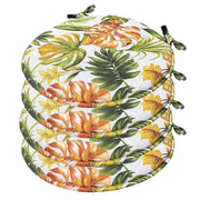 Set 4 Cuscini Sedia Rotondi Cotone Stile Urban Jungle Coprisedie Tondi Foglie Palma Lavabili Morbidi