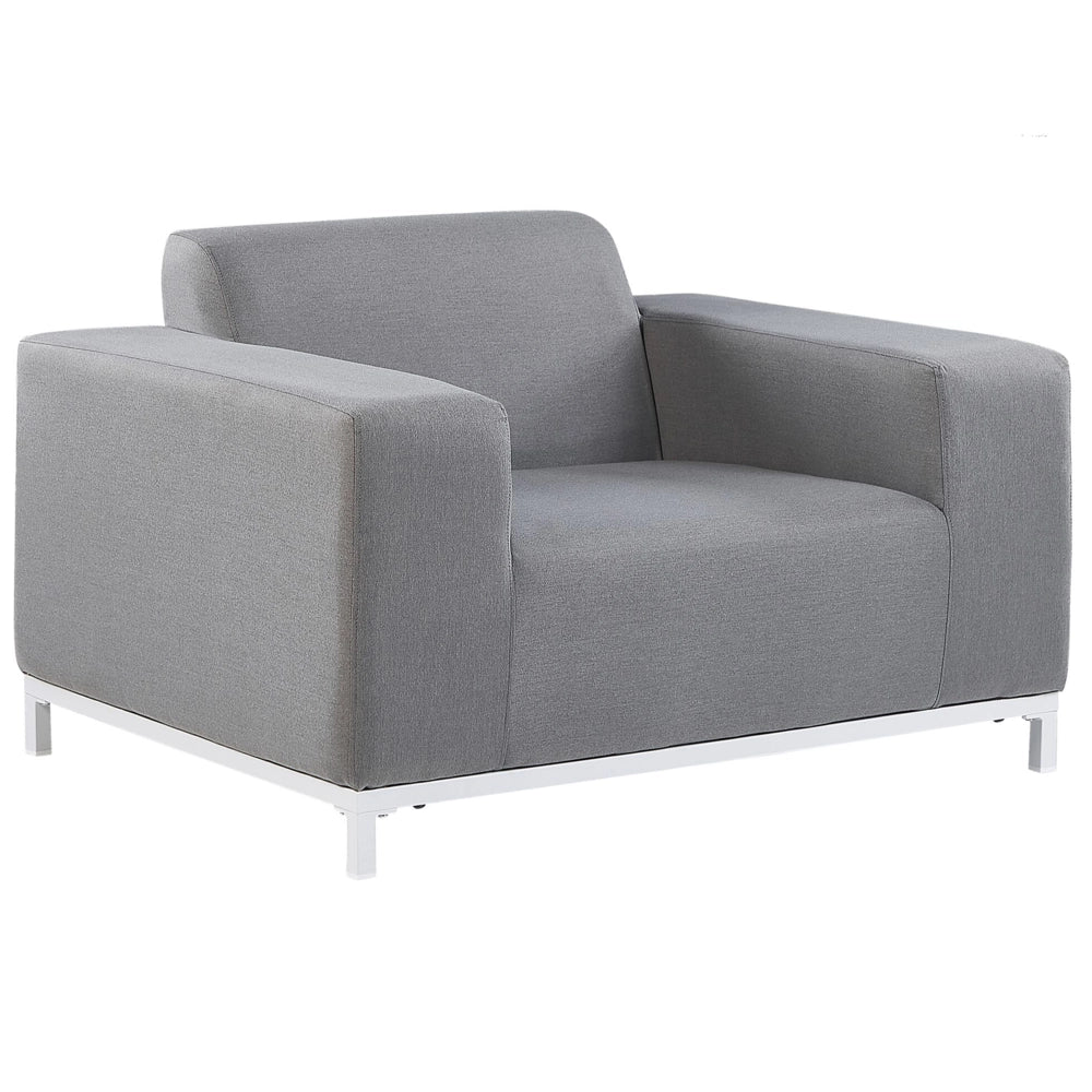 Set divano da giardino rivestimento in tessuto grigio gambe in alluminio bianco con ottomana 5 posti resistente agli agenti atmosferici