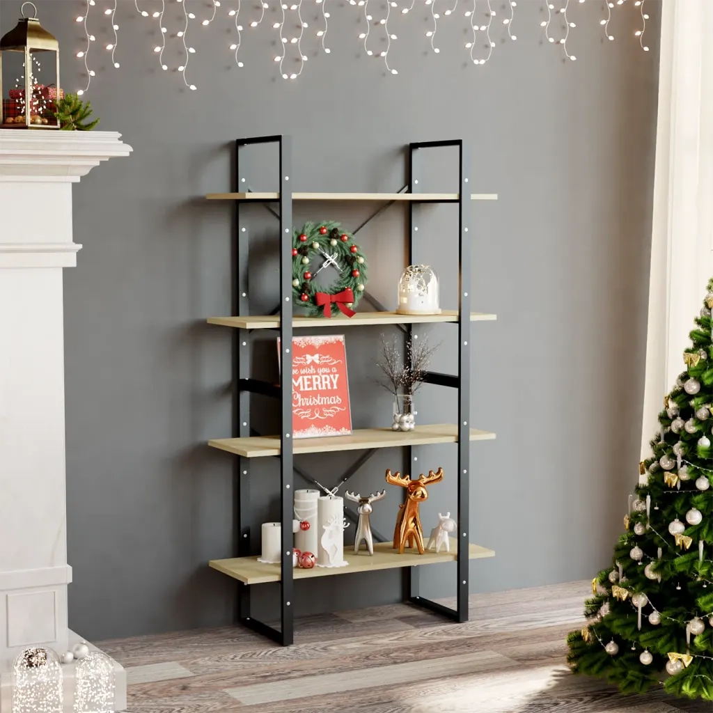 Libreria 4 Ripiani-Scaffale per Libri-Mobile di Stoccaggio Rovere Sonoma 80x30x140 cm Legno Multistrato