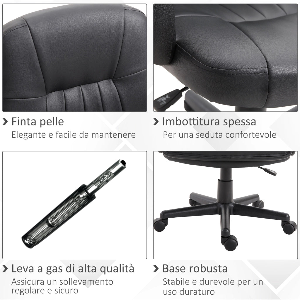 EasyComfort Sedia da Ufficio Ergonomica e Girevole, Poltrona da Ufficio con Altezza Regolabile in Similpelle 60x60x94-103cm Nero
