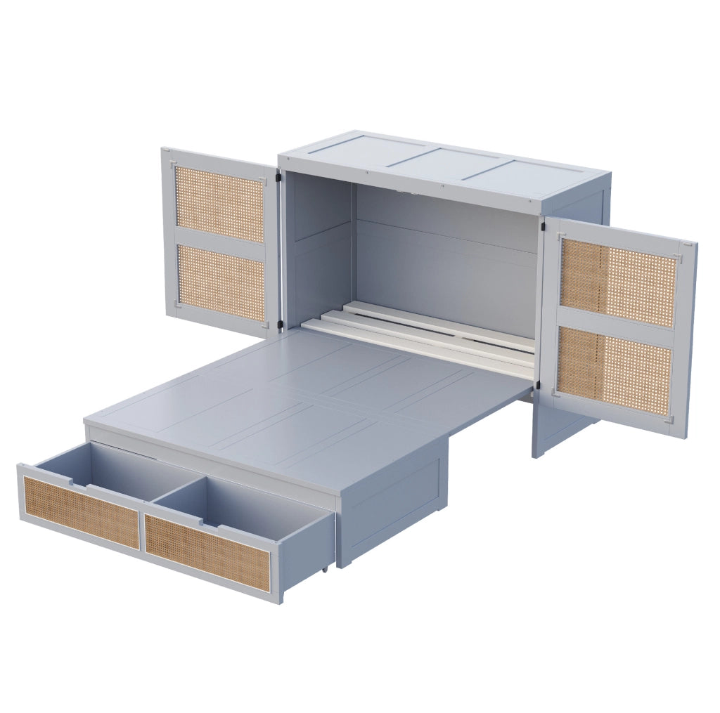 Letto a scomparsa 140x200 cm con design effetto rattan e vani contenitore