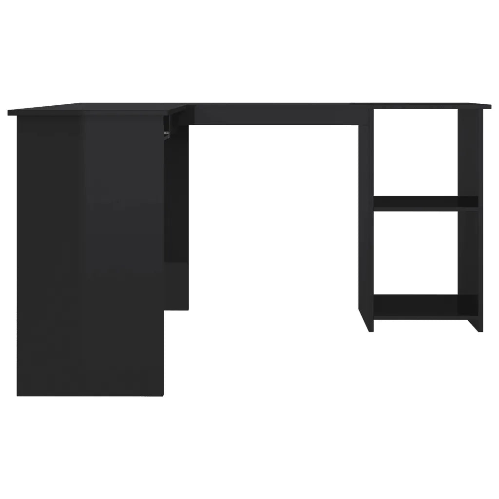Scrivania Angolare a L Nero Lucido 120x140x75cm Multistrato